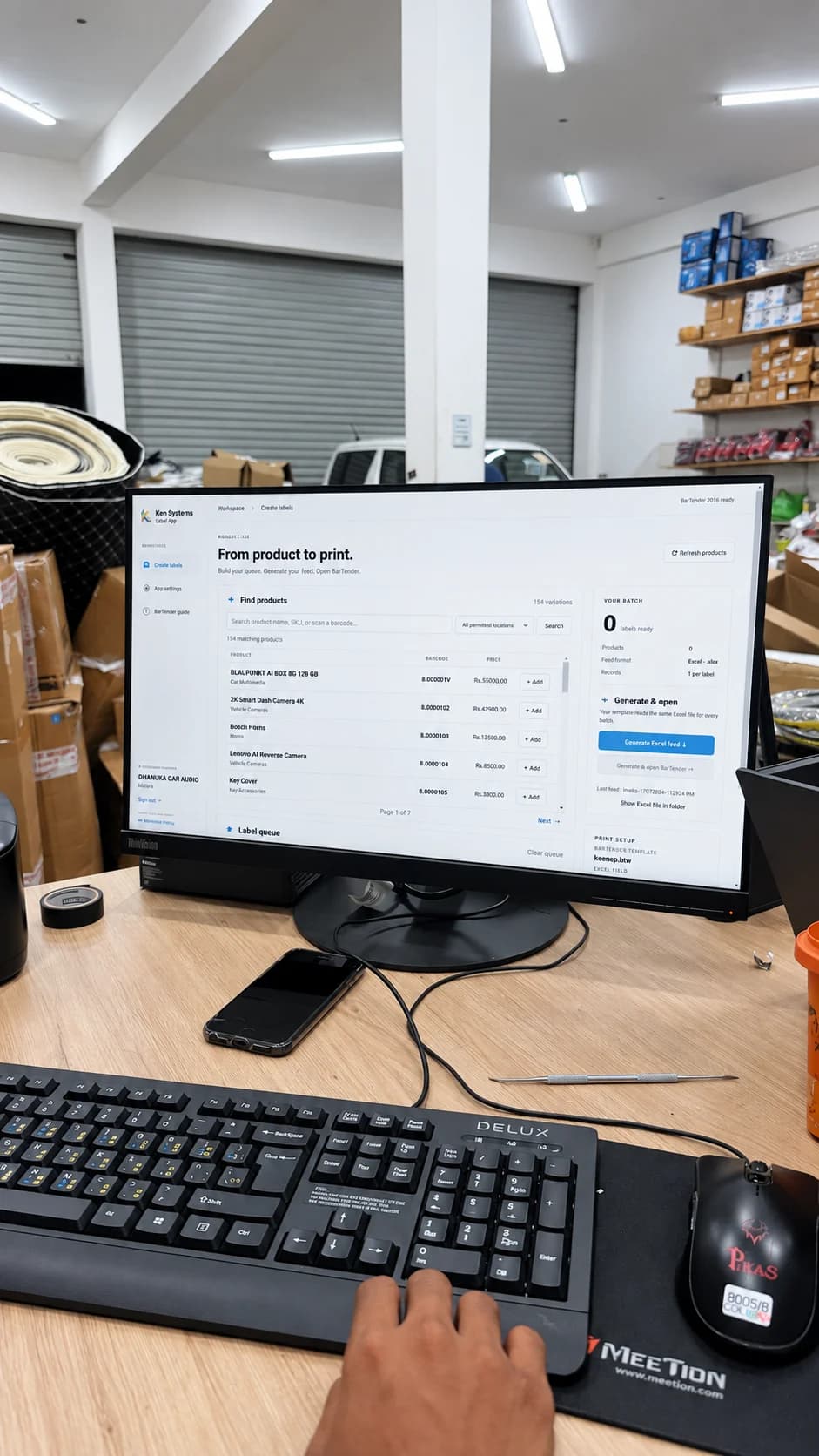 AI-enhanced ERP product-to-label printing workflow in the Matara shop