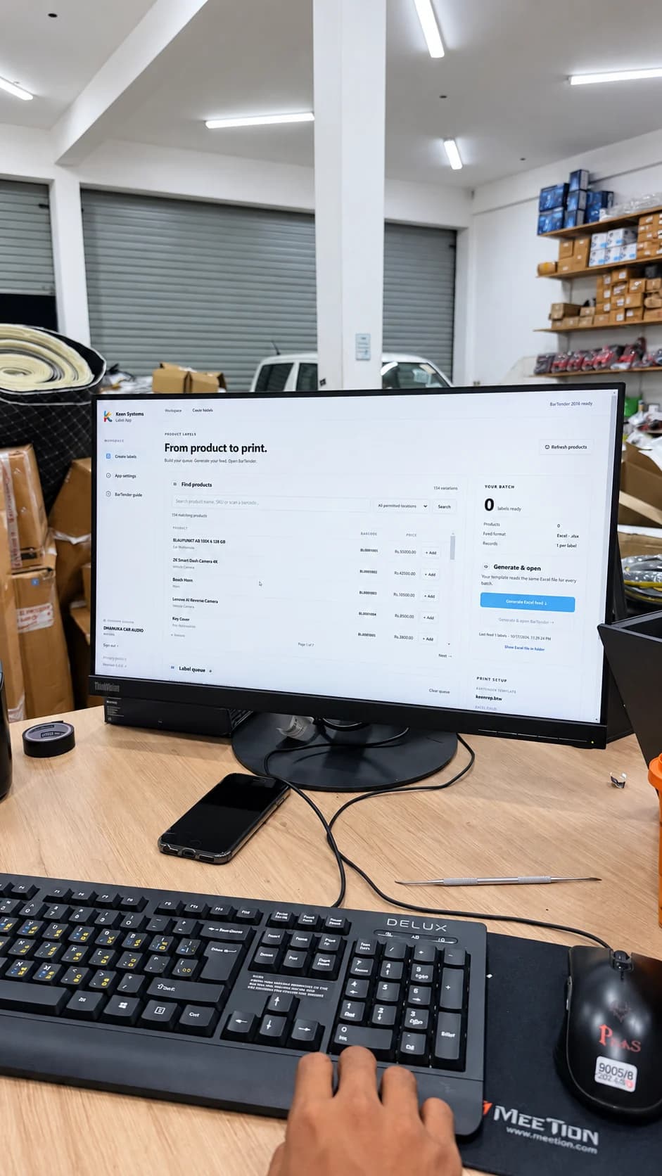AI-enhanced product selection and label batch preparation workstation