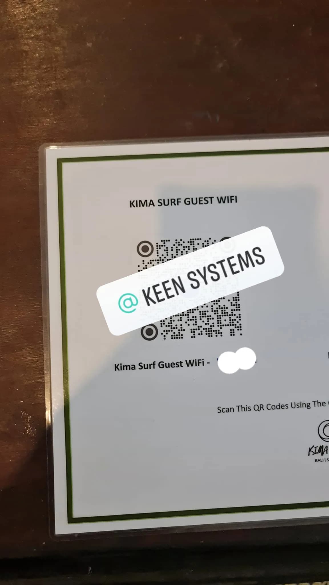 Guest Wi-Fi access sign at KIMA Surf Weligama