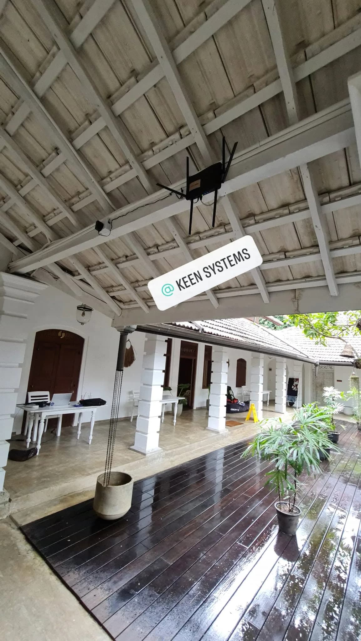 Ceiling-mounted Wi-Fi router installed in a guest area at KIMA Surf Weligama