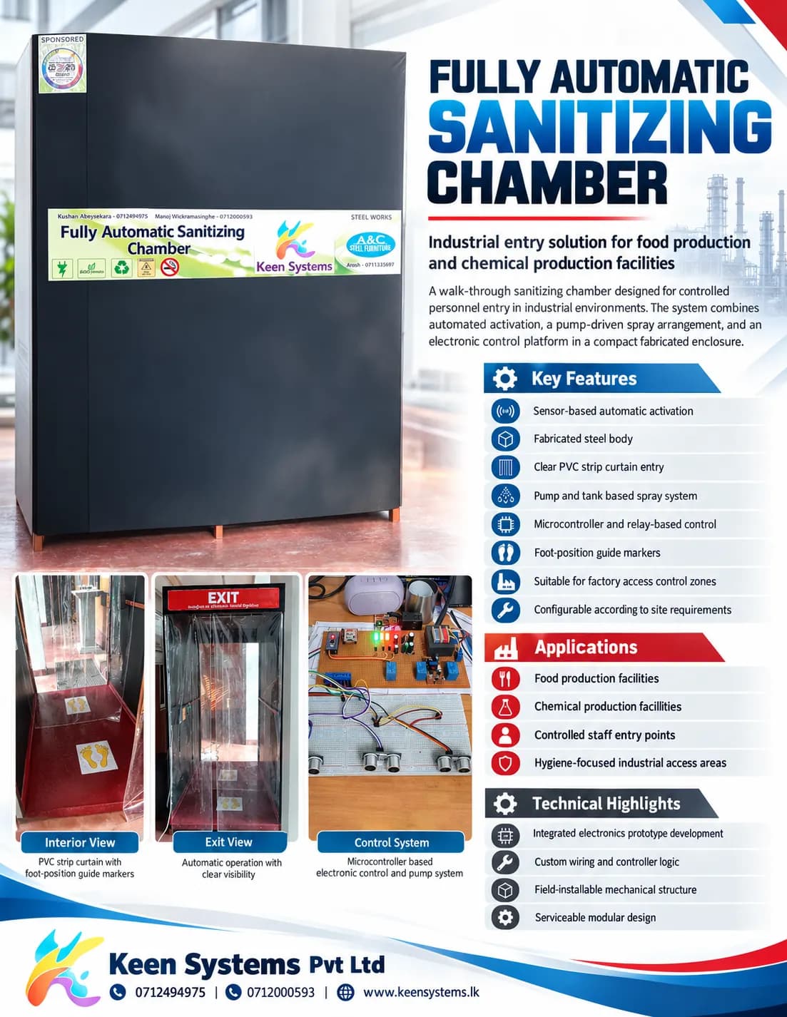 Fully automatic sanitizing chamber product sheet with system components and applications
