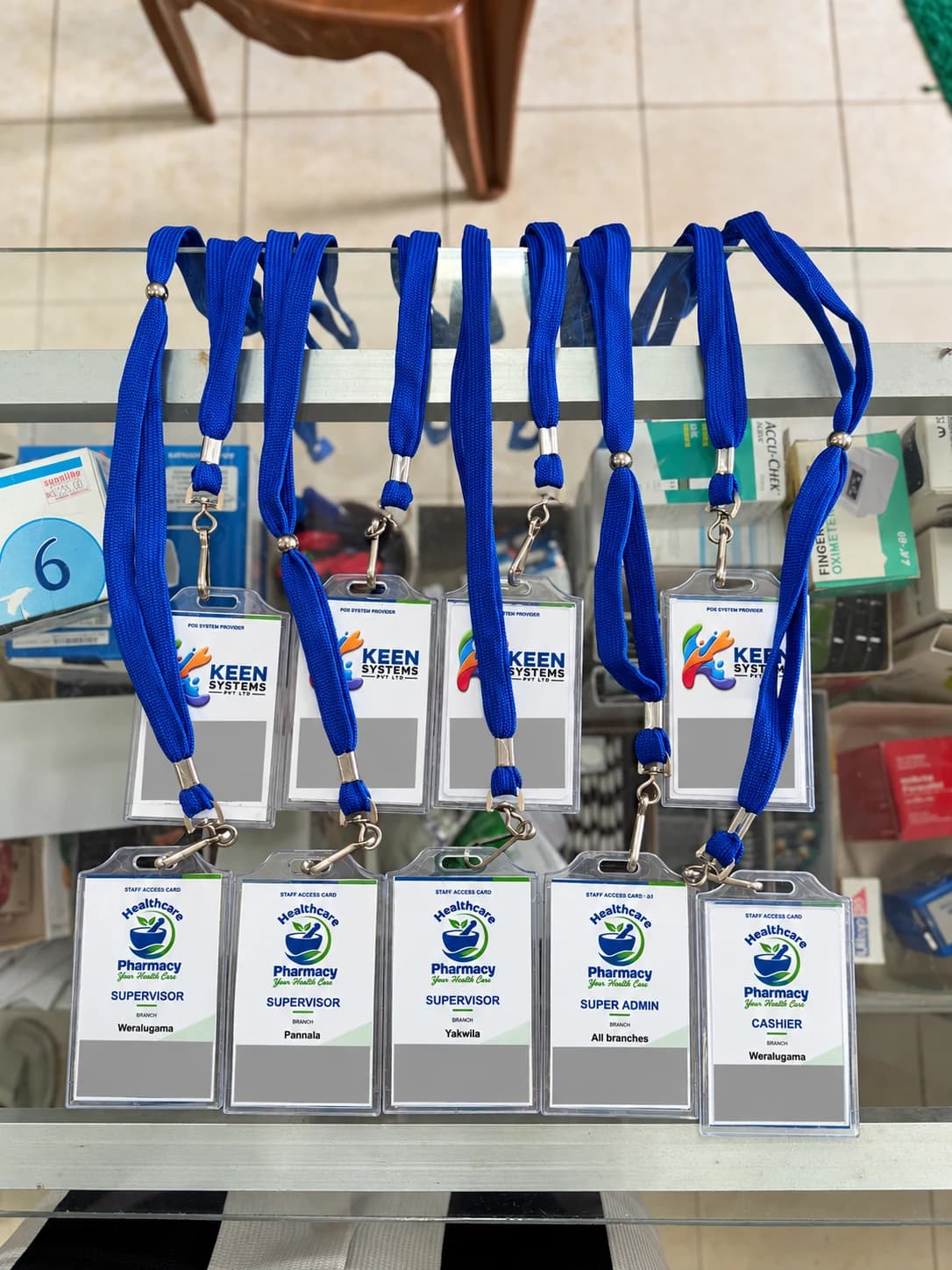 Health Care Pharmacy branch supervisor, administrator and cashier cards