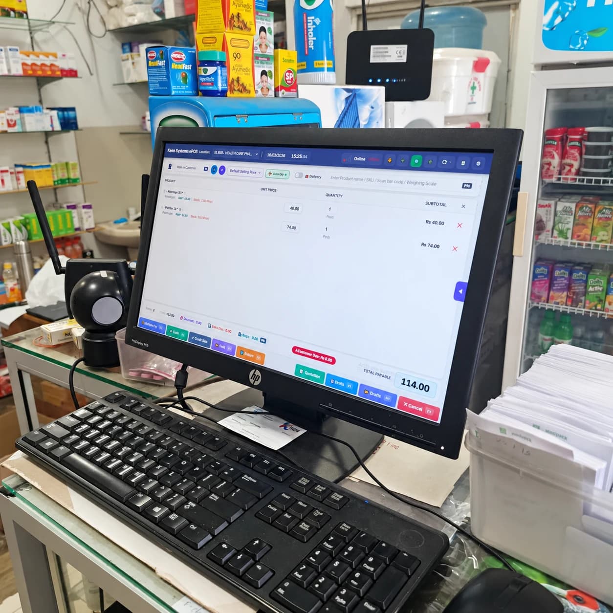 Keen Systems ePOS sales workflow on an HP pharmacy workstation