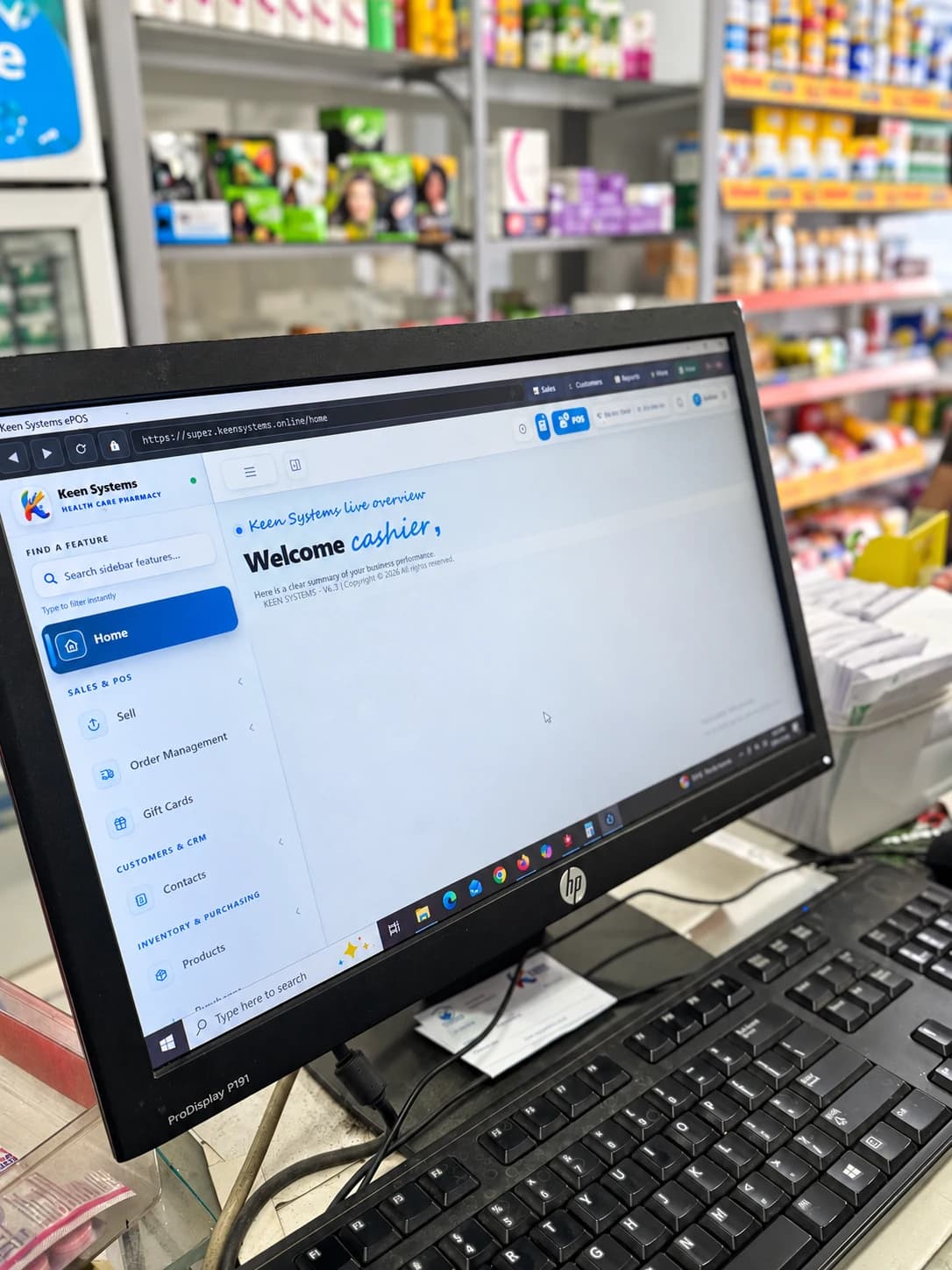 Keen Systems ERP dashboard on a Health Care Pharmacy workstation