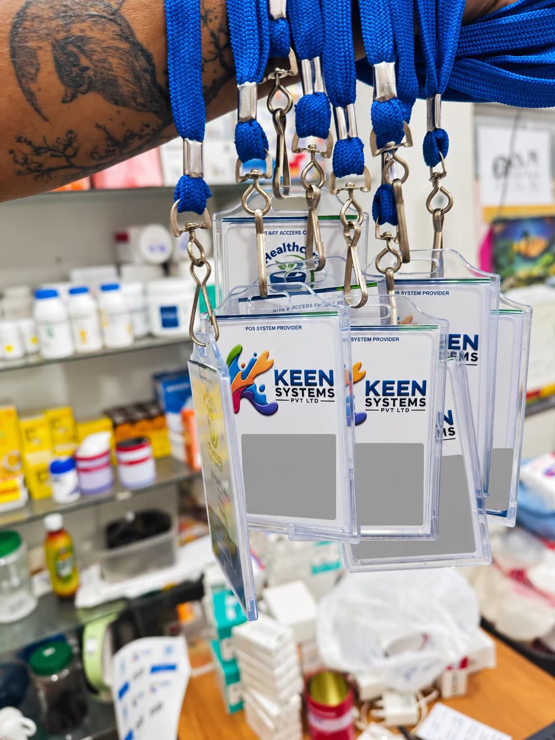 Keen Systems staff cards with login credential areas concealed