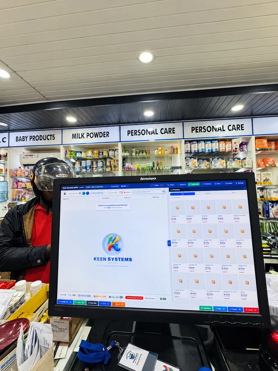 Front view of the Keen Systems POS application at Health Care Pharmacy