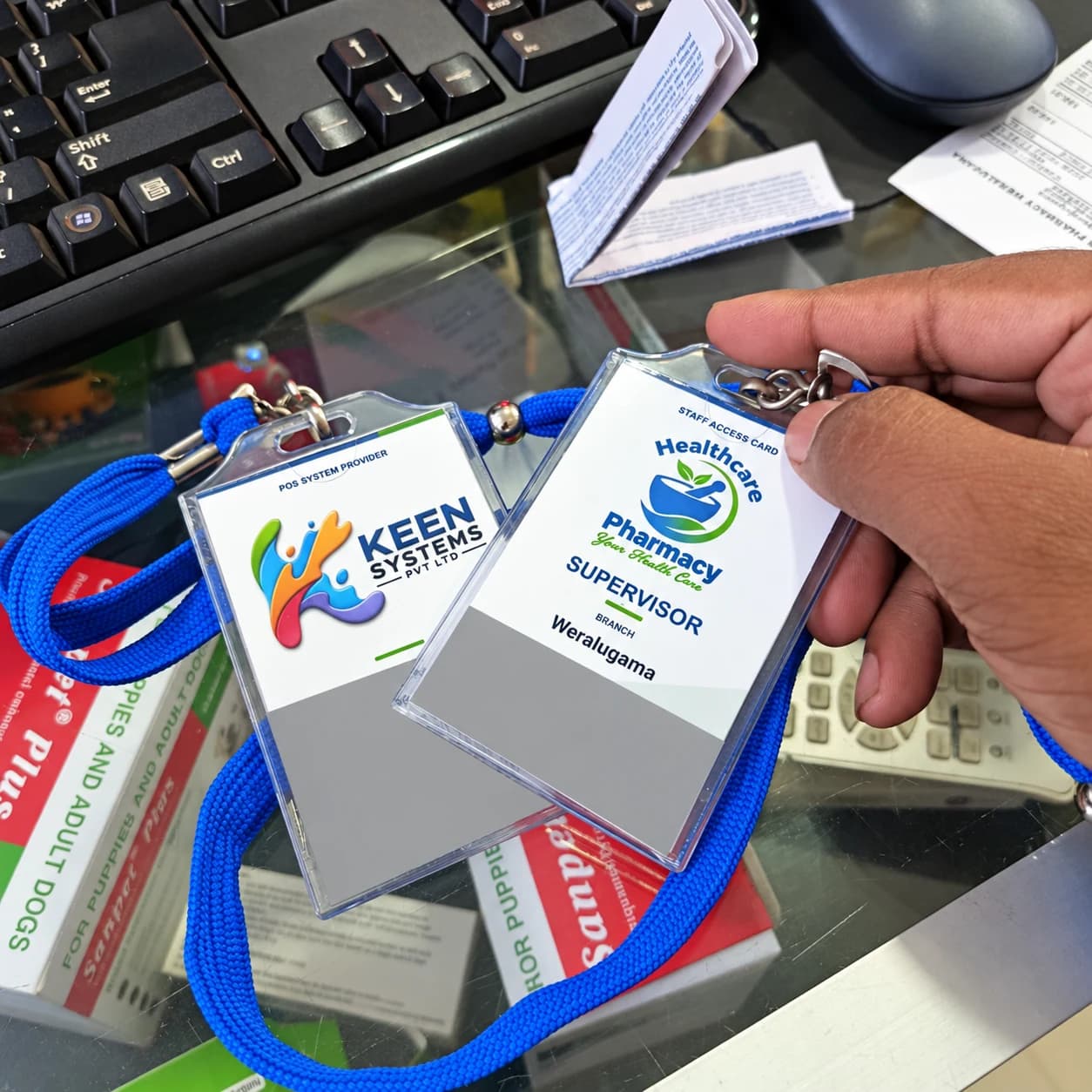 Health Care Pharmacy Weralugama supervisor card with credentials concealed