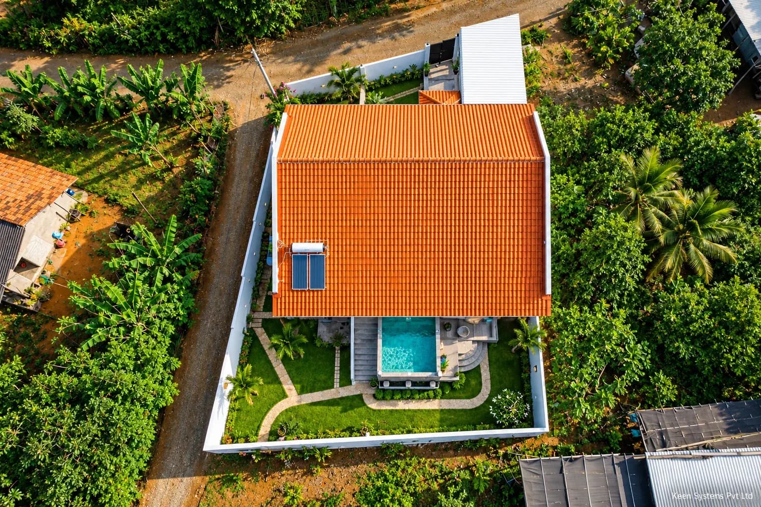 AI-generated aerial view of The Monkey House property and pool
