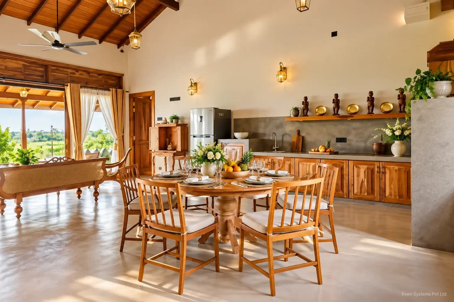 AI-generated open kitchen and dining area at The Monkey House