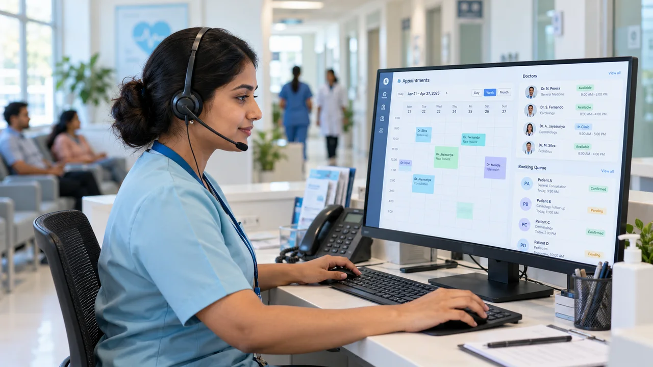 Healthcare booking agent using an appointment calendar and doctor scheduling interface