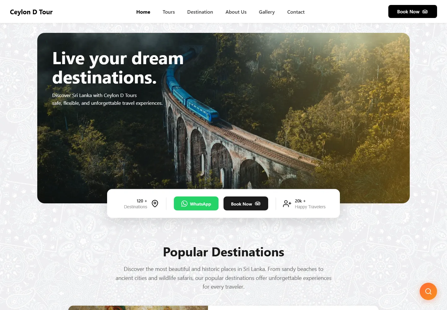 Ceylon D Tours website showing Sri Lanka travel experiences
